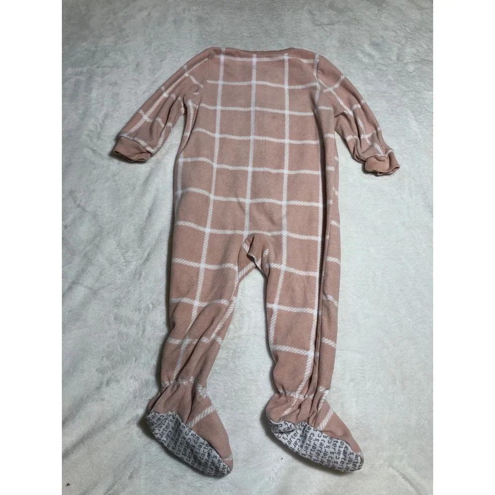 5/$25 Carter's Footed Pajamas Kids 18M Pink Fox Plaid Fleece Zip Up Sleeper